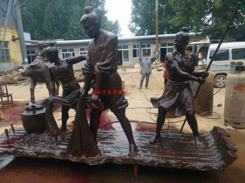 漁民捕魚鑄銅雕塑,鑄銅人物雕塑